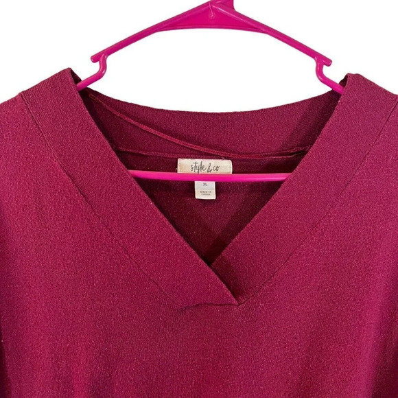 Style&co. Draped V Neck Tunic Sweater XL Wine Purple Tight Knit Top Pullover - Picture 3 of 4